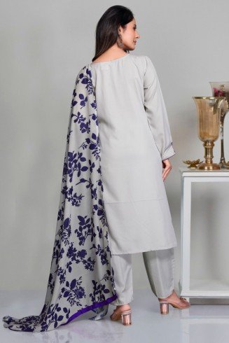 Light Grey Plain Readymade Salwar Suit