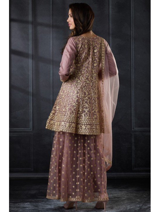 Rose Pink Net Heavy Embroidered Readymade Sharara Suit