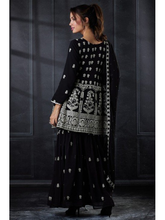 Black Peplum Style Kurti Designer Party Wear Gharara