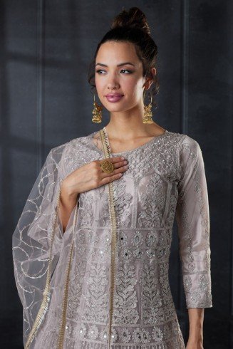 Silver Heavy Embellished Ethnic Frock Dress