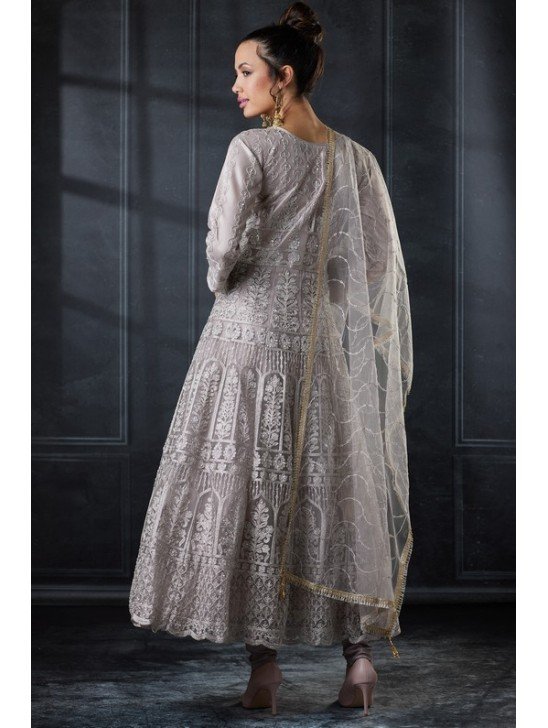 Silver Heavy Embellished Ethnic Frock Dress