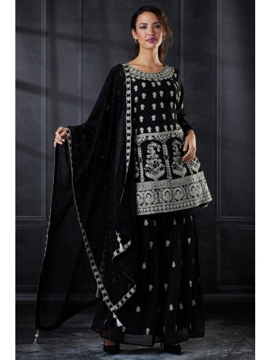 Black Peplum Style Kurti Designer Party Wear Gharara