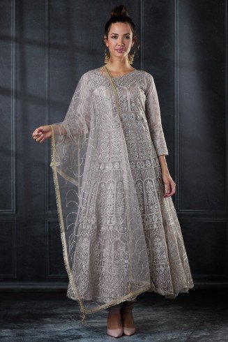 Silver Heavy Embellished Ethnic Frock Dress