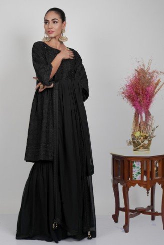 Black Peplum Style Kurti Designer Readymade Gharara