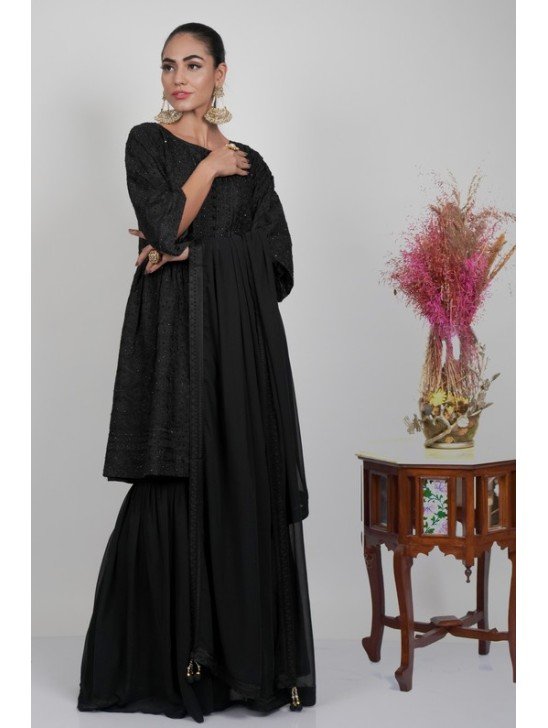 Black Peplum Style Kurti Designer Readymade Gharara
