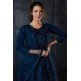 Navy Blue Net Embroidered Party Wear Gown