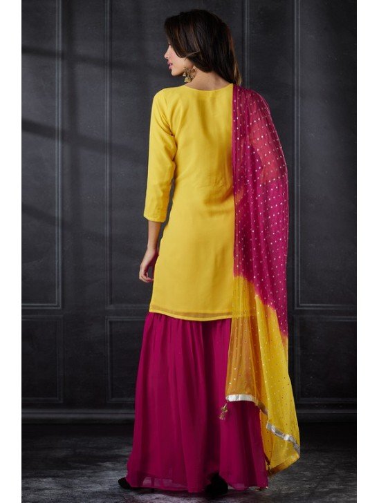 Yellow & Hot Pink Indian Wedding Party Gharara Suit