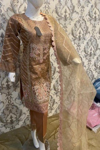 Brown Embroidered Pakistani Salwar Suit
