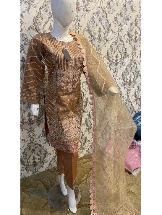 Brown Embroidered Pakistani Salwar Suit