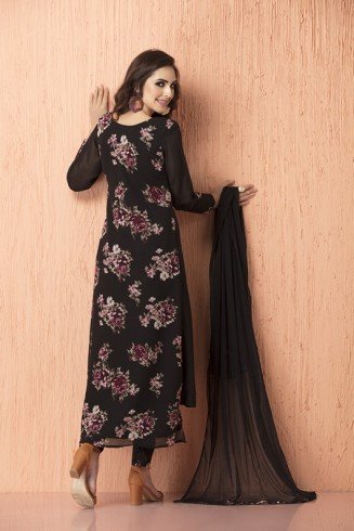 Black Floral Pakistani Readymade Suit