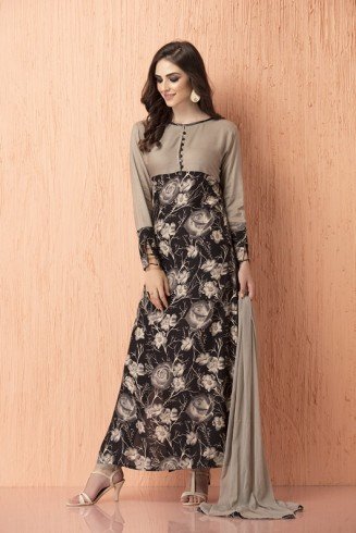Floral Printed Dress Maxi Kaftan Black Grey Readymade Suit