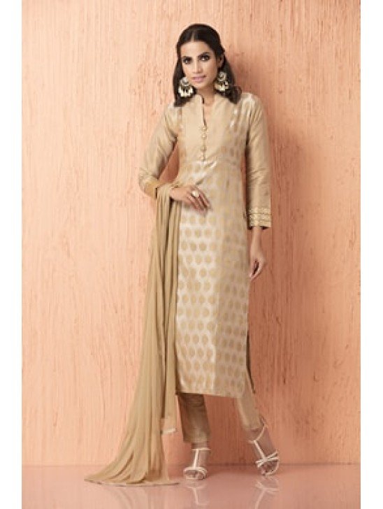 GOLDEN TAFFTA AND JUTE JACQUARD READY MADE SUIT