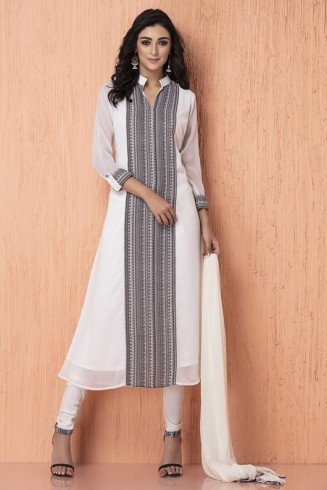 Black White Dress Chiffon Outfit Anarkali Online Readymade Suit