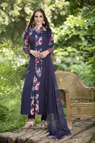 Blue Floral Printed Dress Princess Cut Readymade Anarkali Suit