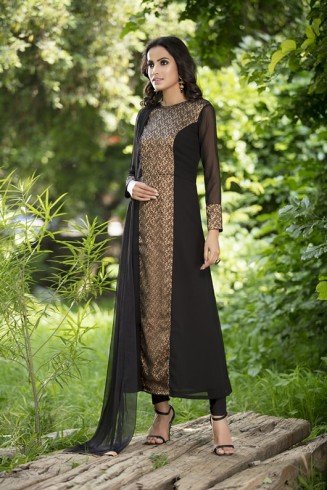 Black Anarkali Brocade Dress A Line Maxi Readymade 