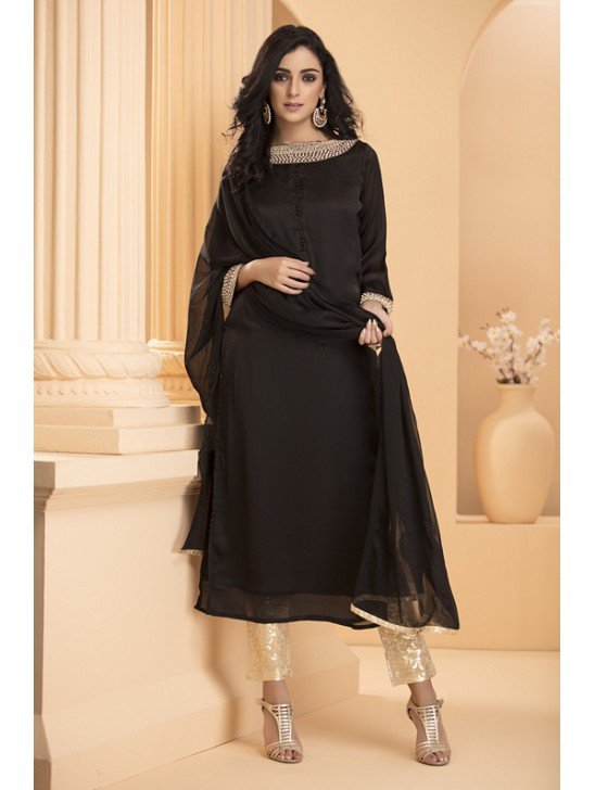 Black Chiffon Dress Readymade Indian Salwar Suit