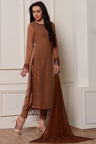 Brown Georgette Readymade Salwar Suit Indian Suits Online