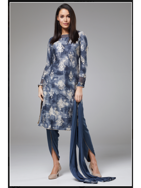 Navy Blue Printed Readymade Salwar Kameez