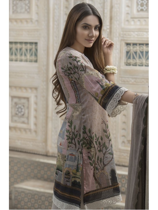 Beige Printed Lawn Suit Pakistani Summer Dress