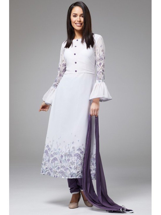 White & Purple Pakistani Designer Readymade Salwar Suit