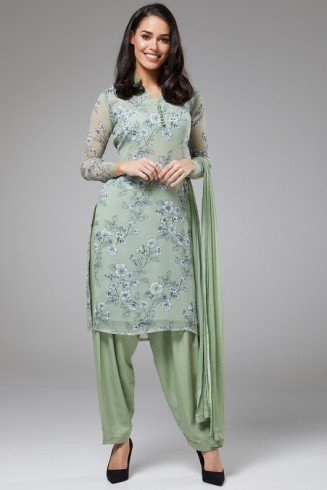 Aqua Green Printed Suit Pakistani Formal Dresses