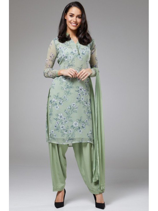 Aqua Green Printed Suit Pakistani Formal Dresses
