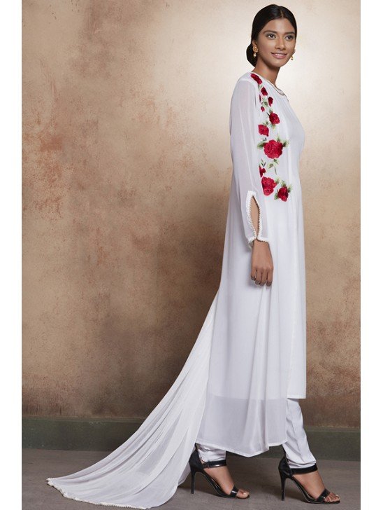 White Floral Dress Indian Designer Party Salwar Suit