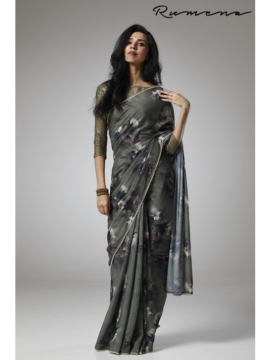 ZAC-RB-6 MEHNDI FLORAL PRINTED PAKISTANI PARTY WEAR SAREE