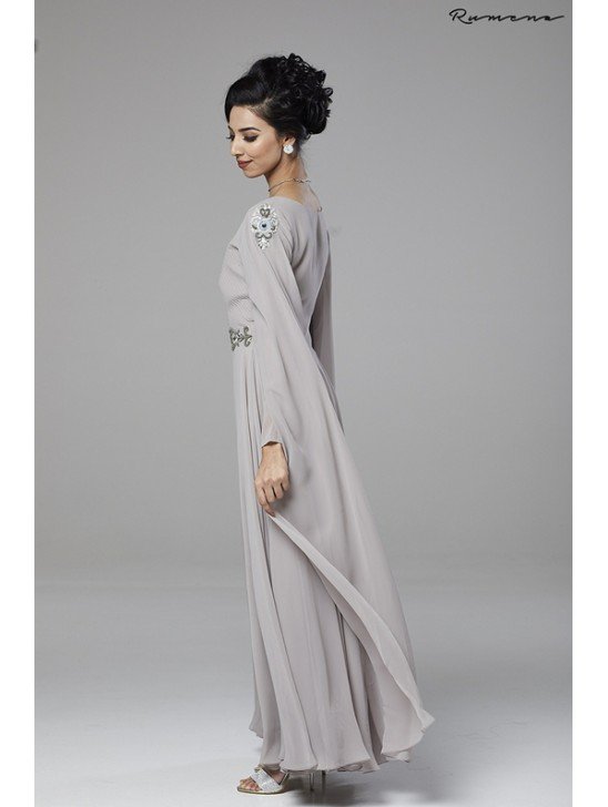Grey Cape Dress Designer Maxi Gown