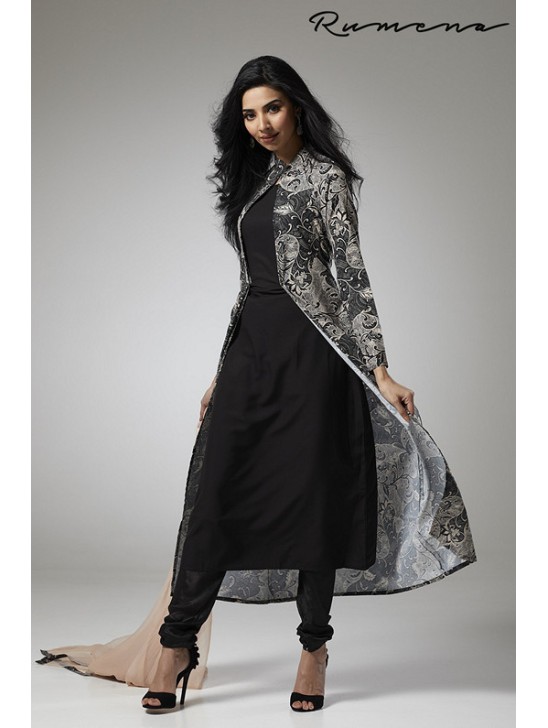 BLACK PRINTED JACKET STYLISH READY MADE DRESS