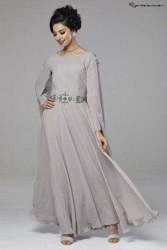 Grey Cape Dress Designer Maxi Gown