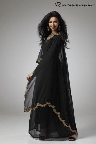 Black Cape Dress Flared Maxi Style Gown