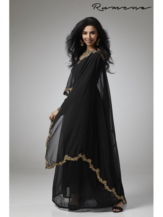 Black Cape Dress Flared Maxi Style Gown