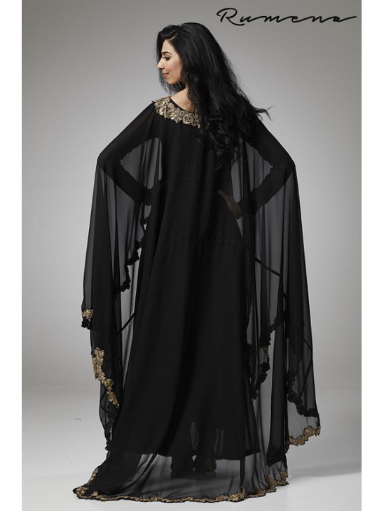 Black Cape Dress Flared Maxi Style Gown