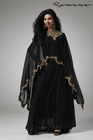 Black Cape Dress Flared Maxi Style Gown