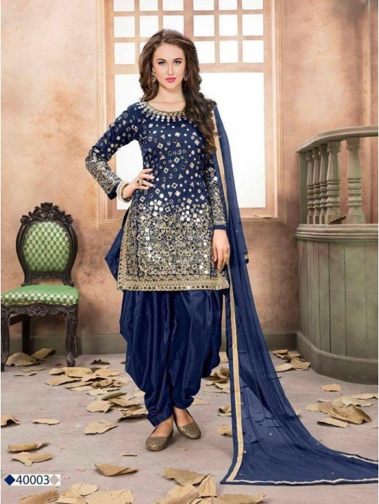 STUNNING TAPETA SILK MIRROR WORK PATIALA PUNJABI SUIT (SEMI STITCHED)