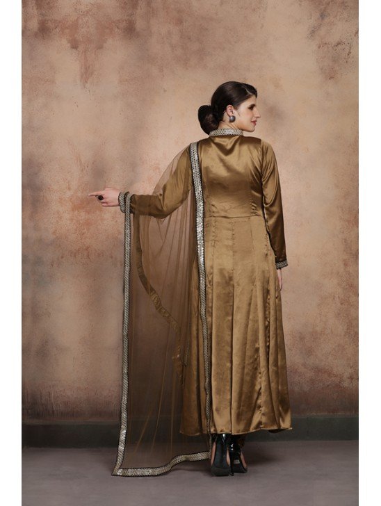 ANTIQUE GOLD SLIT STYLE PAKISTANI WEDDING STYLE READY MADE SALWAR SUIT