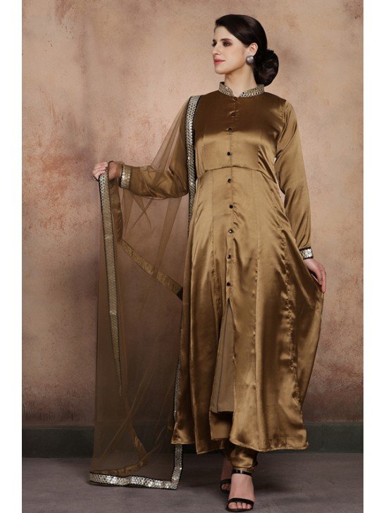 ANTIQUE GOLD SLIT STYLE PAKISTANI WEDDING STYLE READY MADE SALWAR SUIT