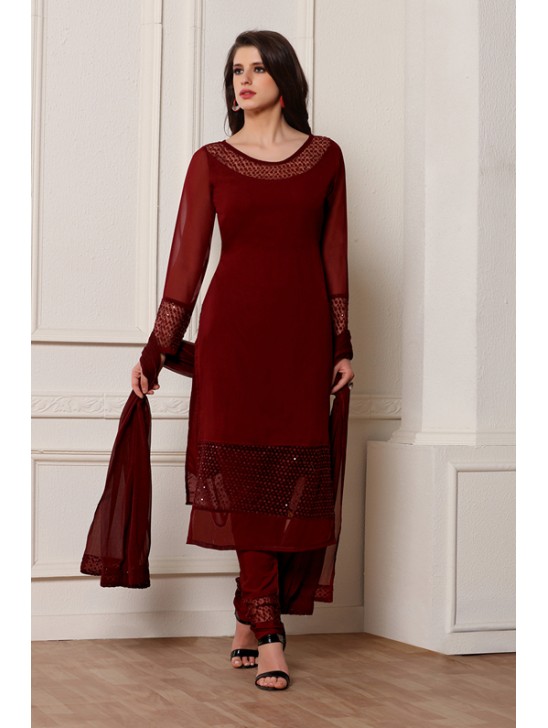 BERRY RED GEORGETTE DESIGNER READY MADE SALWAR SUIT