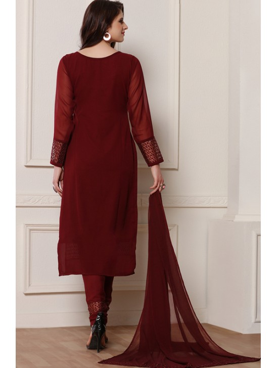 BERRY RED GEORGETTE DESIGNER READY MADE SALWAR SUIT