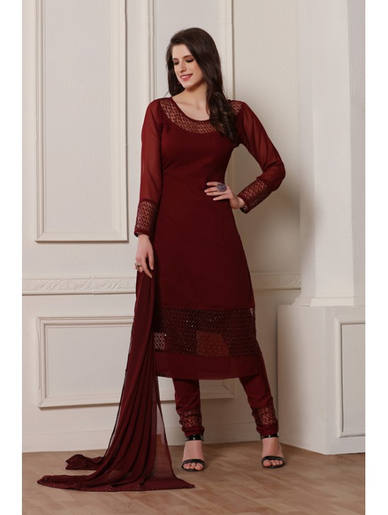 BERRY RED GEORGETTE DESIGNER READY MADE SALWAR SUIT