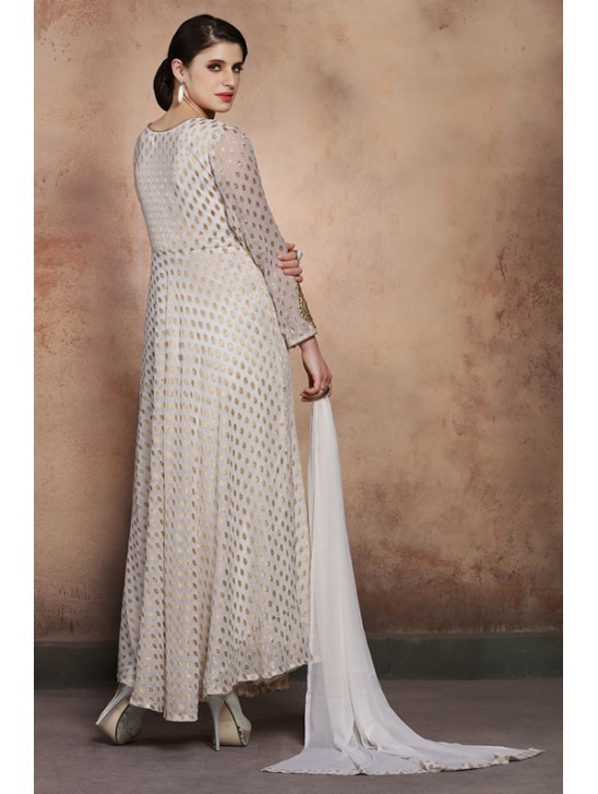 BEIGE STYLISH FLARED READY MADE ANARKALI DRESS