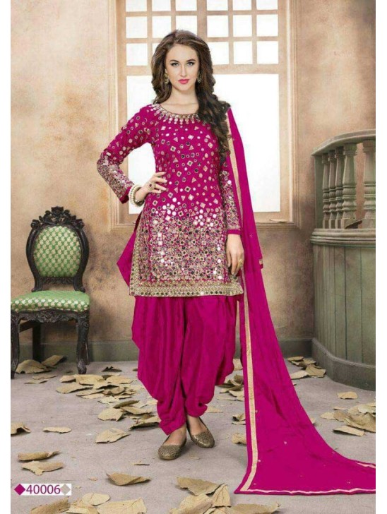 STUNNING TAPETA SILK MIRROR WORK PATIALA PUNJABI SUIT (SEMI STITCHED)