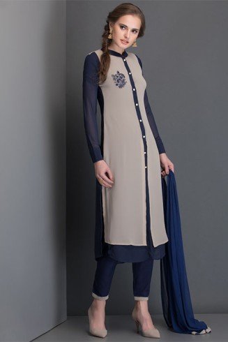 Navy Blue Designer Dress Pencil Trouser Indian Suit