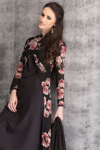 Black Floral Printed Suit Pakistani Readymade jacket Dress