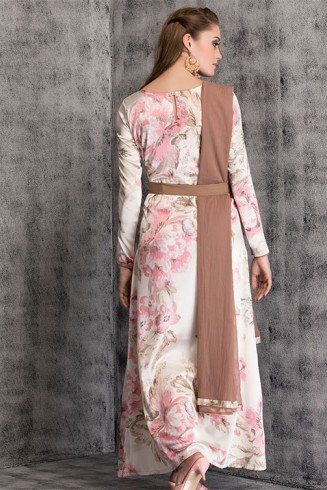 CREAM SOFT PASTEL FLOWER LONG LINE SLIT STYLE SUIT