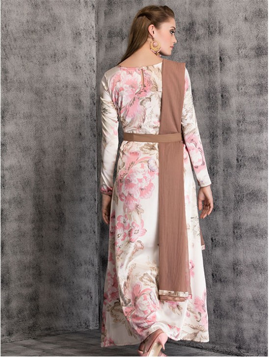 CREAM SOFT PASTEL FLOWER LONG LINE SLIT STYLE SUIT