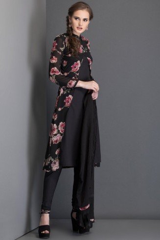 Black Floral Printed Suit Pakistani Readymade jacket Dress