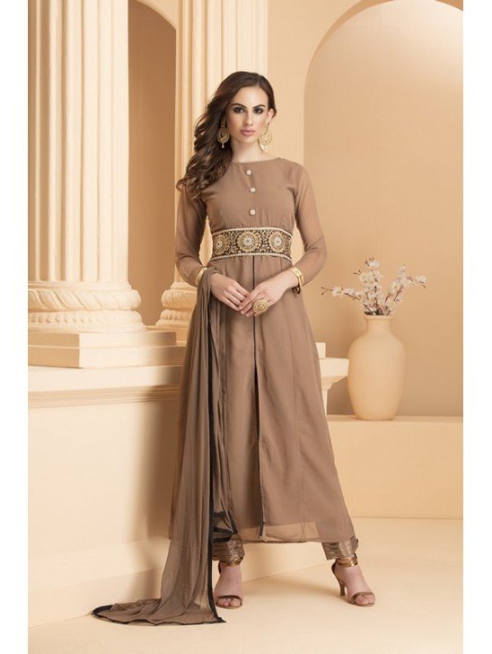 Coffee Dress Slit Maxi Party Indian Suit Readymade