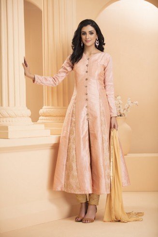 Coral Pink Princess Cut Dress Ocassional Outfit Readymade Suit
